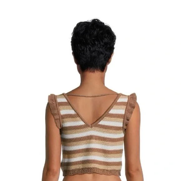 Steve Madden Crochet Brown and Cream Striped Tank Top - Picture 2 of 7